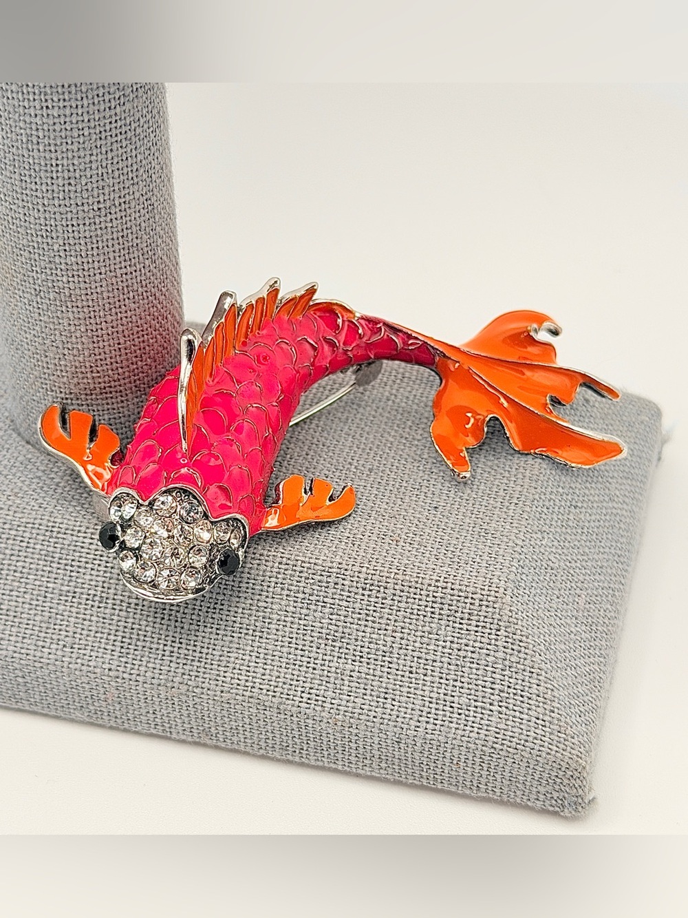 Koi Fish Brooch in Pink & Orange Enamel